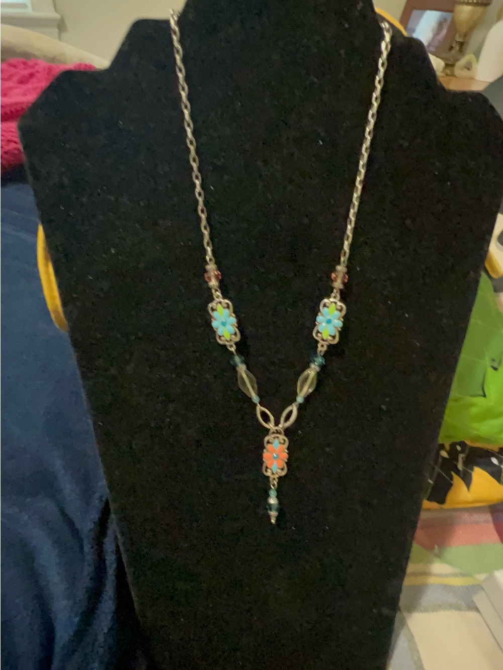 Brighton Floral Pendant Necklace in Turquoise and Coral